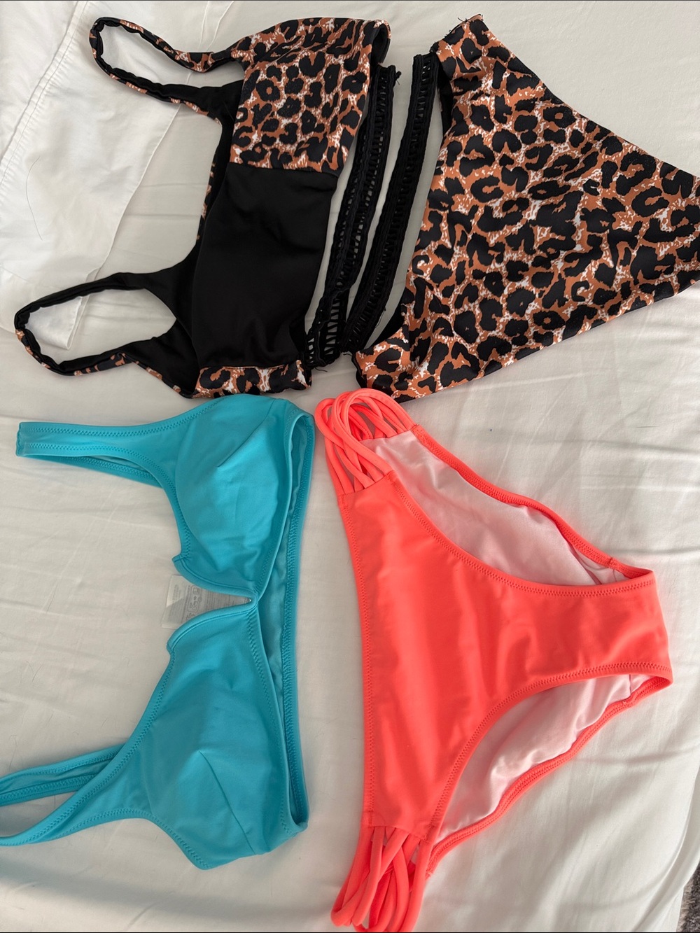 Leopard Print Bikini Top & High Cut Bottoms & 2 piece Aqua / Orange
